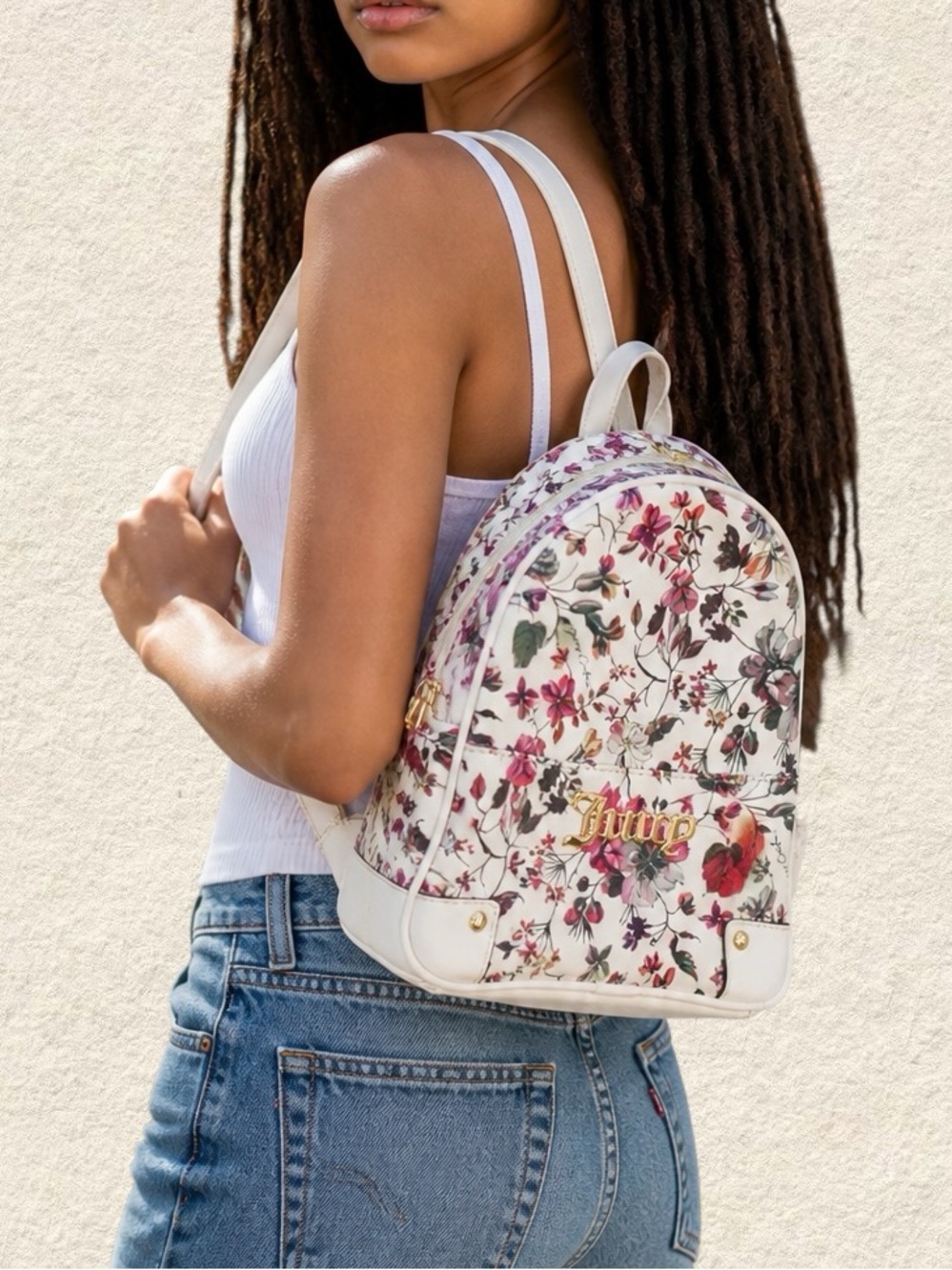 Juicy Couture Garden Party Floral Mini Backpack - Cream/White Multi-Colour y2k